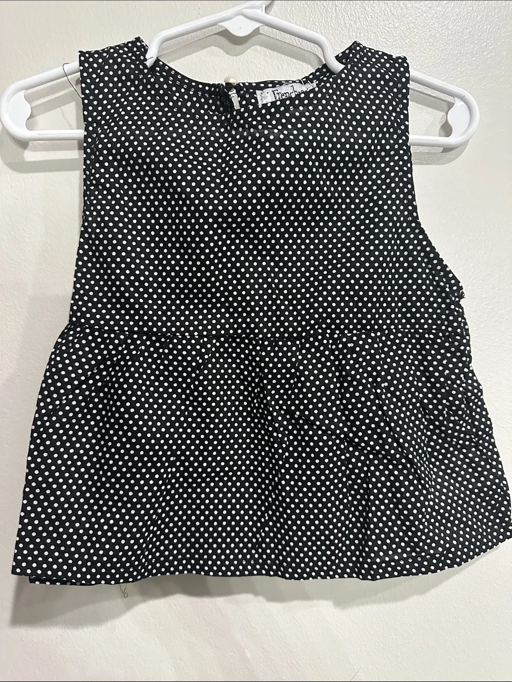 Frenchie Mini Couture 2T Black White Polka Dot Peplum Top NWT